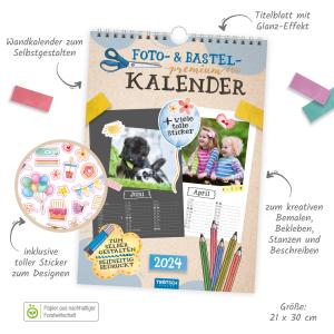 Trötsch Foto- und Bastelkalender Premium A4 2024 - mit vielen Stickern
