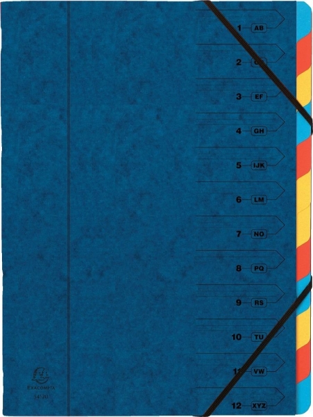 Ordnungsmappe mit Gummizug, 12 Fächer, A4, blau 