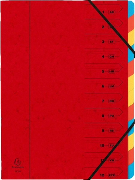 Ordnungsmappe mit Gummizug, 12 Fächer, A4, rot 
