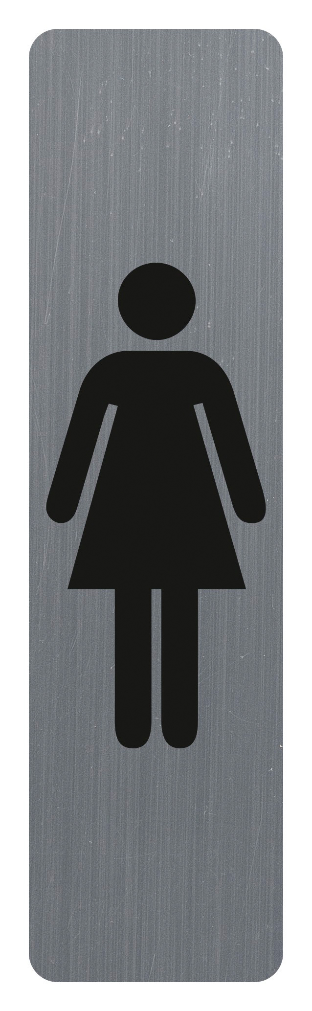 Symbol für Damen-Toilette. Darstellung einer stehenden Figur in einem Kleid.