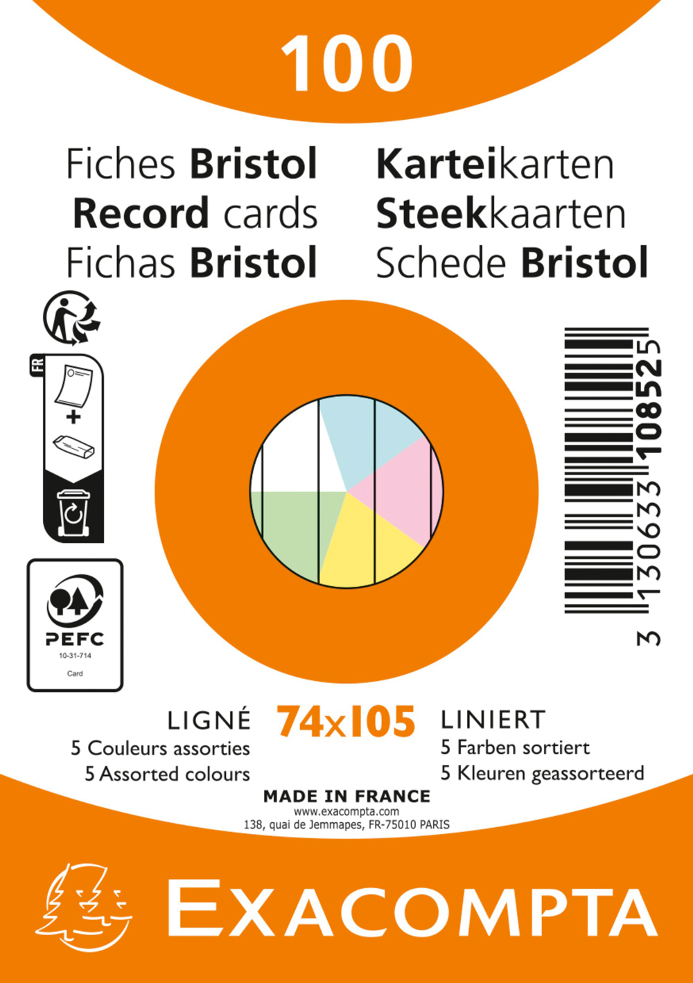 Karteikarten A7 liniert 100 Stück farbig sortiert