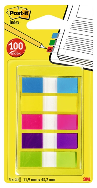 POST-IT Haftnotizen Index schmal 11,9 x 43,1 mm 5 x 20 Blatt mehrere Farben