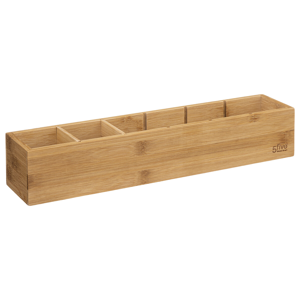 Bambus Aufbewahrungsbox mit mehreren Fächern. Langes, rechteckiges Design.
