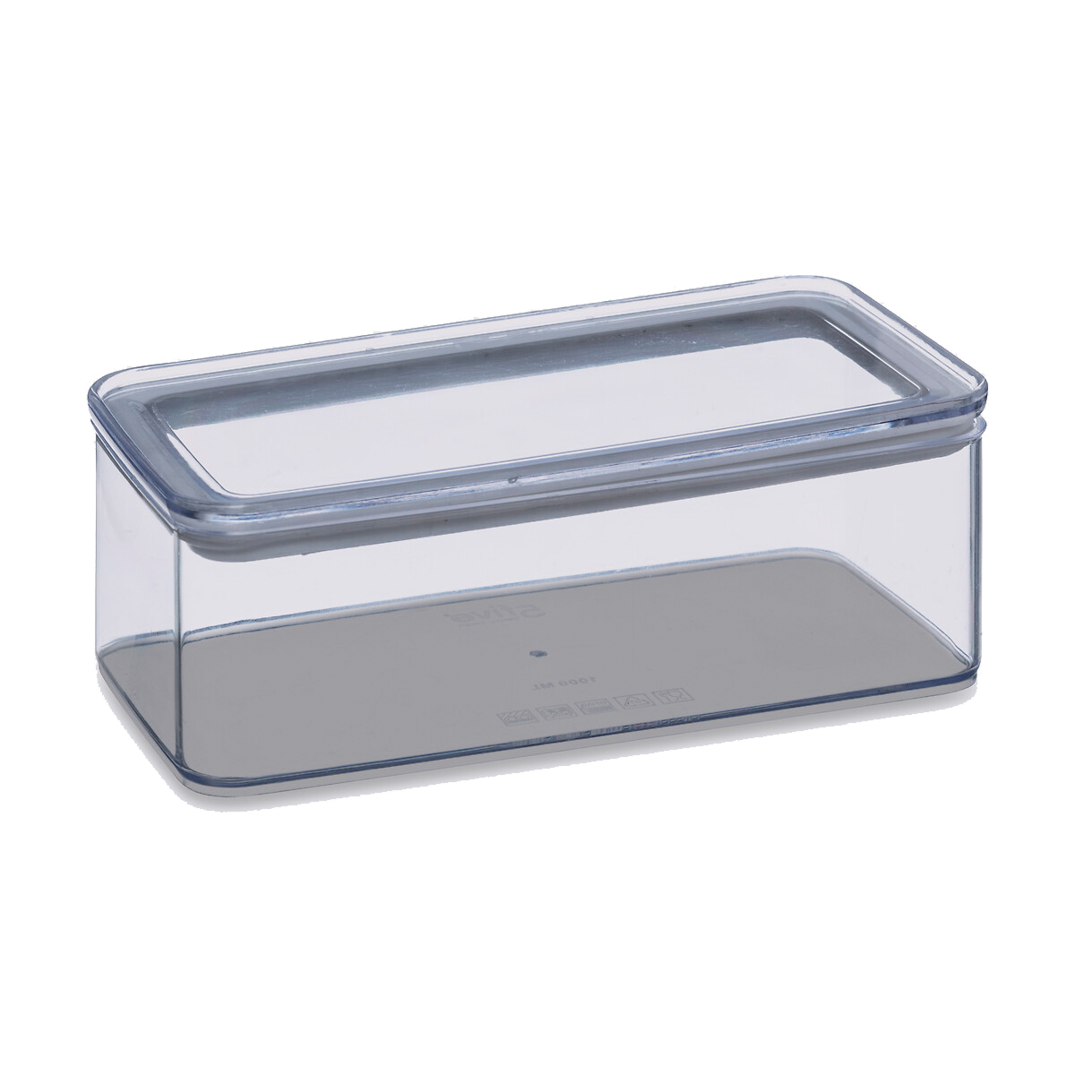 Rechteckige, transparente Aufbewahrungsbox mit Deckel. Ideal für Lebensmittel oder kleine Gegenstände.