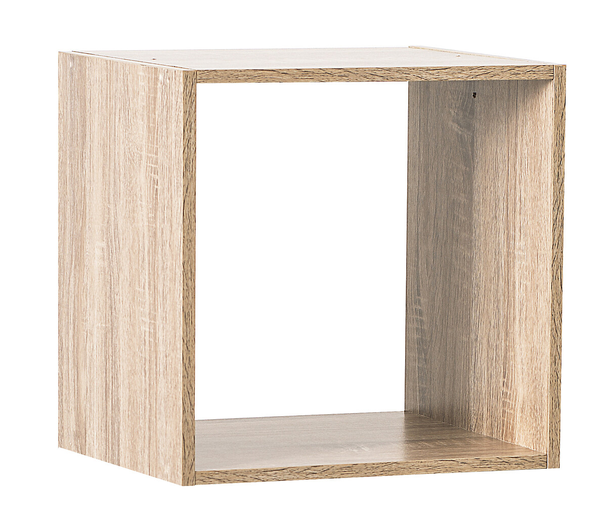 Holzregal in quadratischer Form. Offene Struktur ohne Türen oder Schubladen.