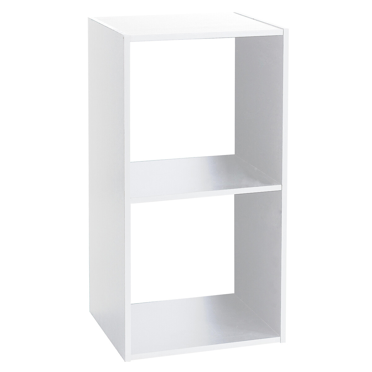 Weißer Regal mit zwei offenen Fächern. Schlichtes, modernes Design.