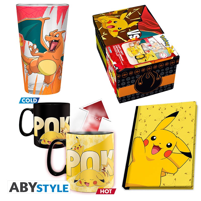 Pokémon Geschenk-Set Premium Glas, Becher, Notizbuch Pikachu bunt