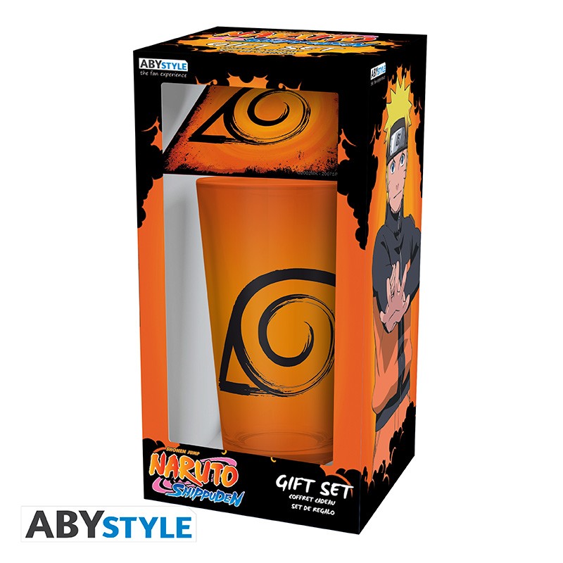Geschenk-Set Naruto Shippuden Glas und Untersetzer 400 ml orange