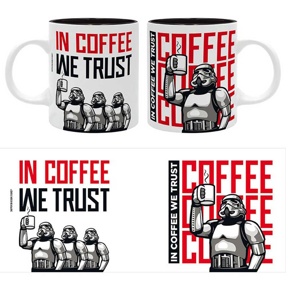 Tasse IN COFFEE WE TRUST 320 ml weiß/rot