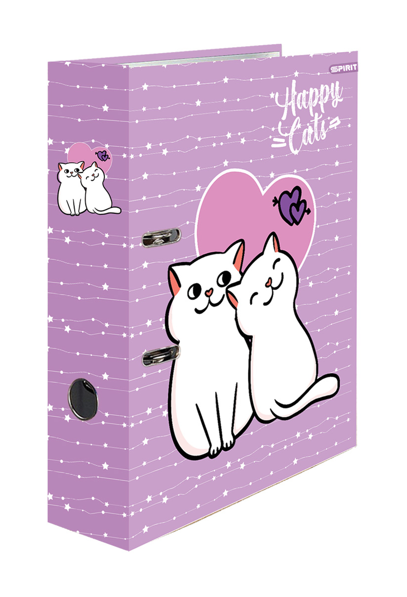 Ordner in lila mit zwei niedlichen weißen Katzen. Auf dem Ordner steht 'Happy Cats'.