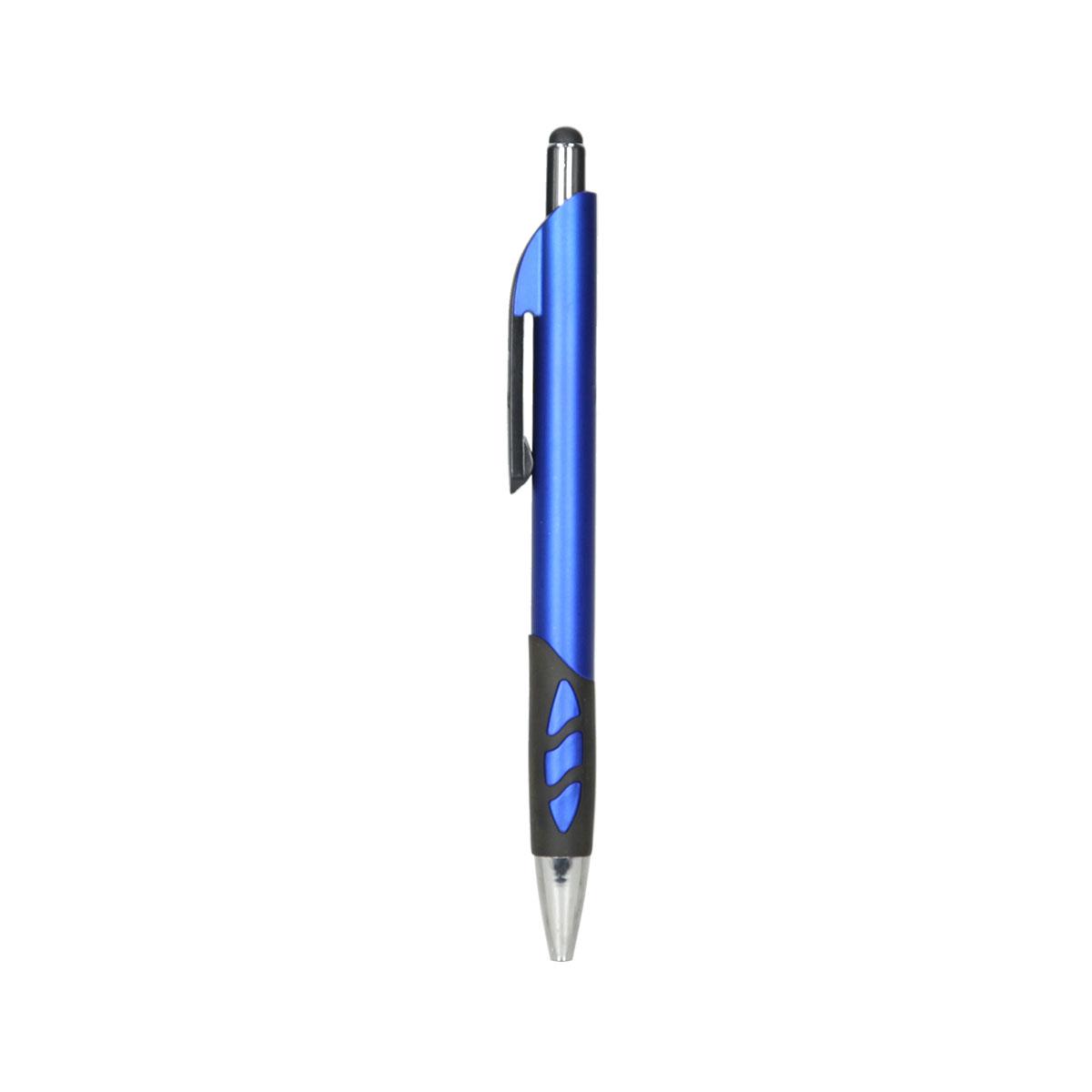 blauer Kugelschreiber mit schwarzem Griff. Metallische Spitze. Klipp zum Befestigen.