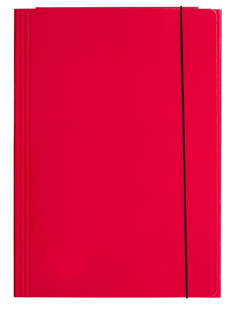 Rotes Notizbuch mit elastischem Verschluss. Die Oberfläche ist glatt und einfarbig.
