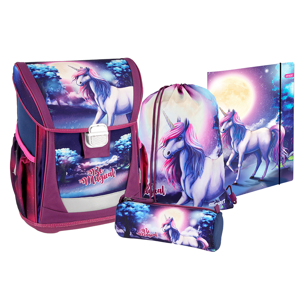 SPIRIT Schultaschen-Set Cool Be Magical Einhorn 4-teilig mit Metallschloss pink