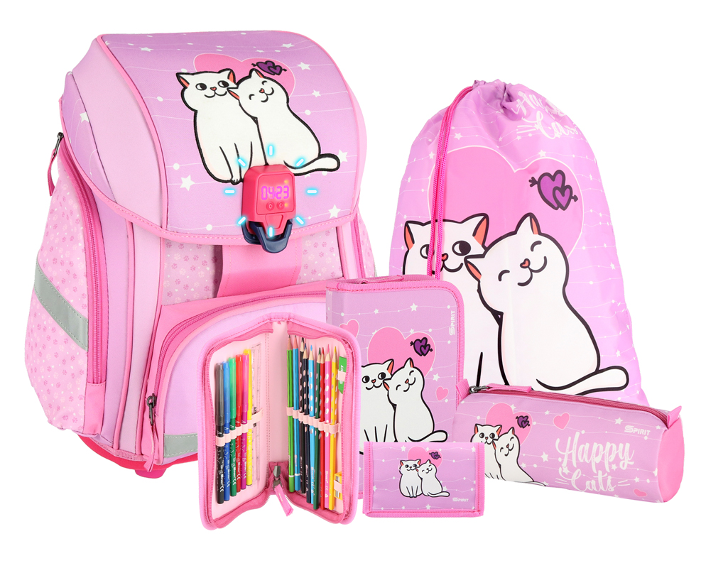 SPIRIT Schultaschen-Set Smart Premium - Happy Cats 5 Teile rosa