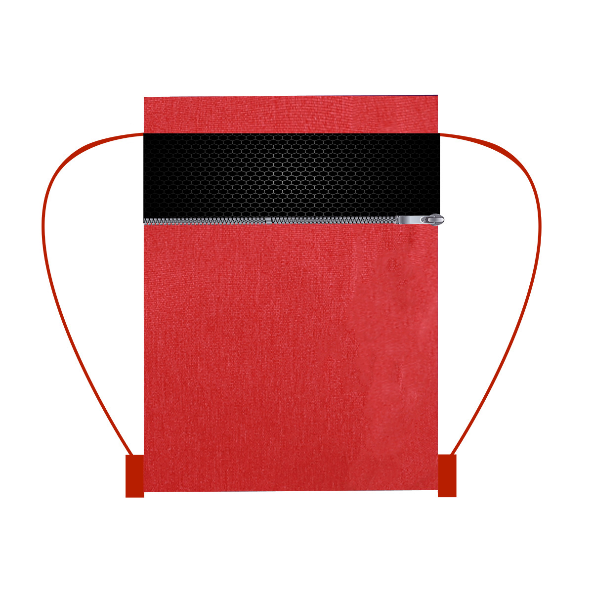 Rucksack in rot mit schwarzem Netzoberteil. Zipper und rote Träger.