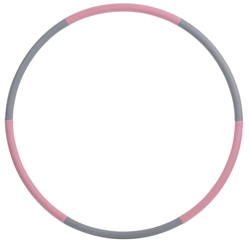 Hula-Hoop-Reifen. Farben: pink und grau. Kreisform, gleichmäßig dick.