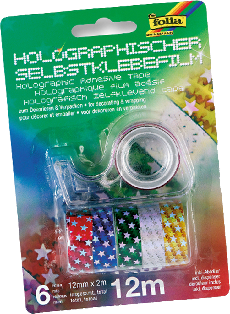 FOLIA Washi Tape Sterne 12 mm x 2 m holographisch 6 Rollen