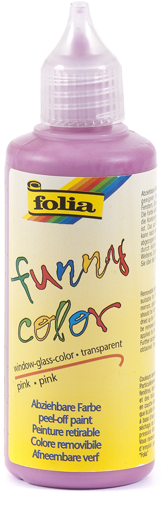 Flasche mit pinker, abziehbarer Fensterfarbe. Transparentes Design. Spitze zum Auftragen.