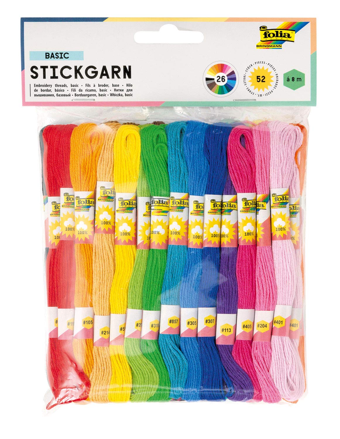 FOLIA Stickgarn-Set 52 Docken mehrere Farben