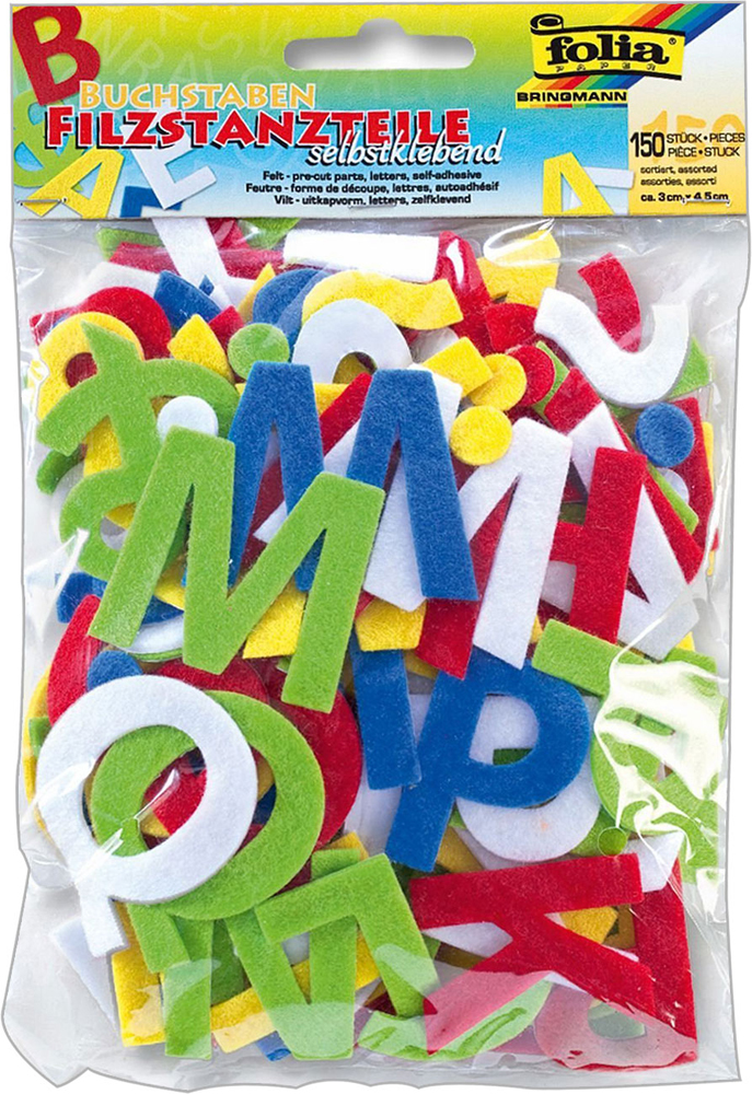 FOLIA Filzstanzteile Buchstaben 150 Stück selbstklebend mehrere Farben