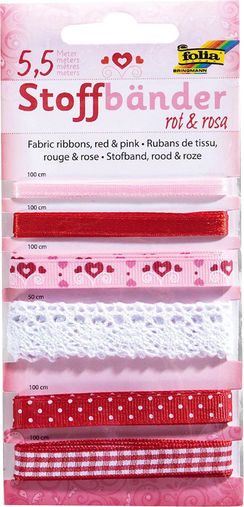 FOLIA Stoffbänder 6 Stück rot/rosa