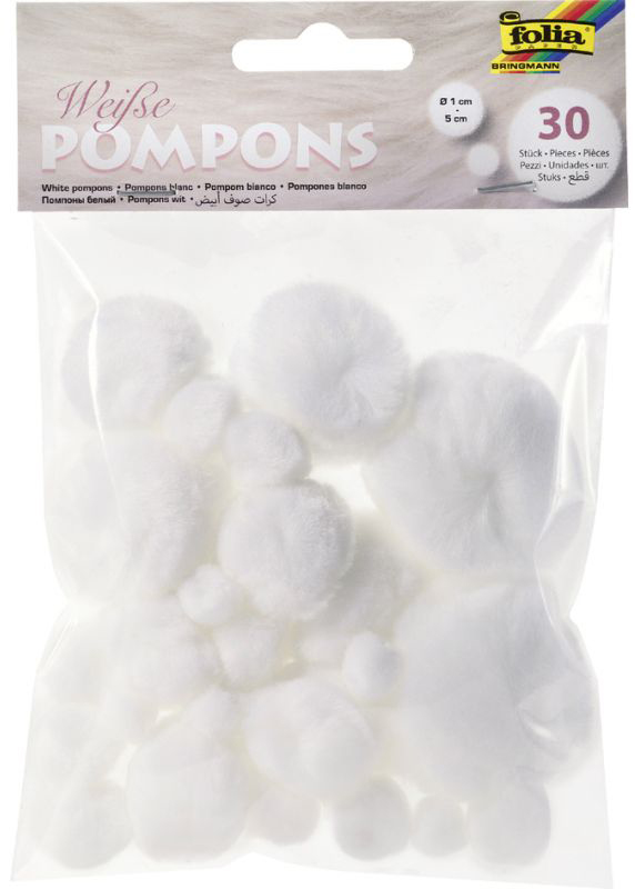 FOLIA Pompons 30 Stück weiß