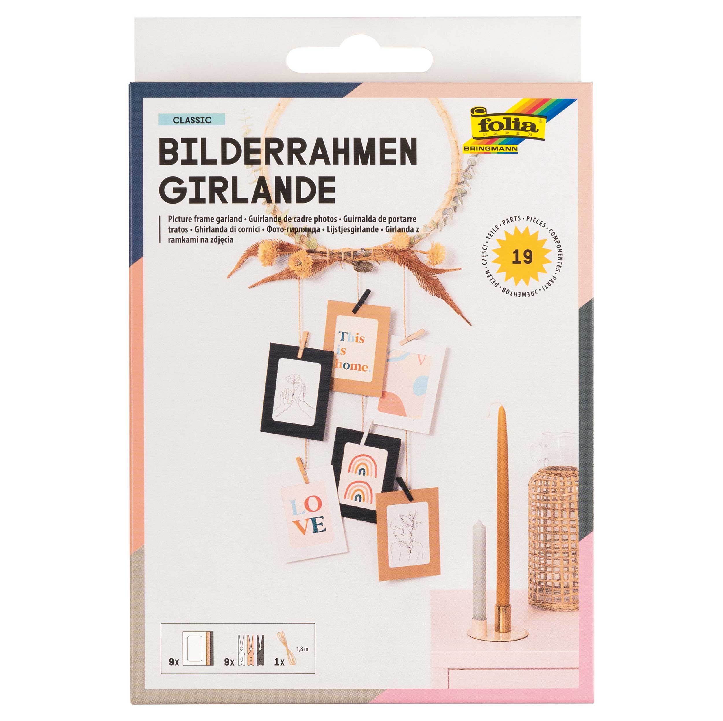 FOLIA Bilderrahmen-Girlande 19 Teile mehrere Farben