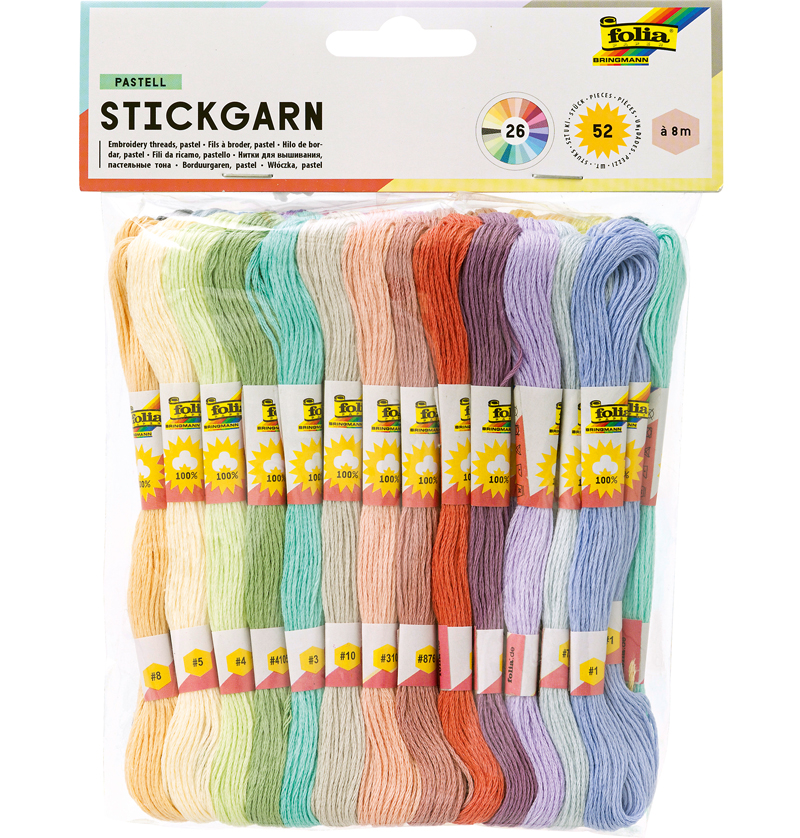 FOLIA Stickgarn-Set Pastell 52 Docken mehrere Farben