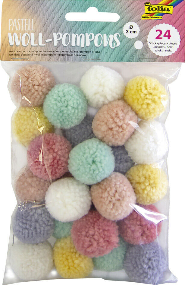 FOLIA Woll-Pompons Pastell 24 Stück mehrere Farben