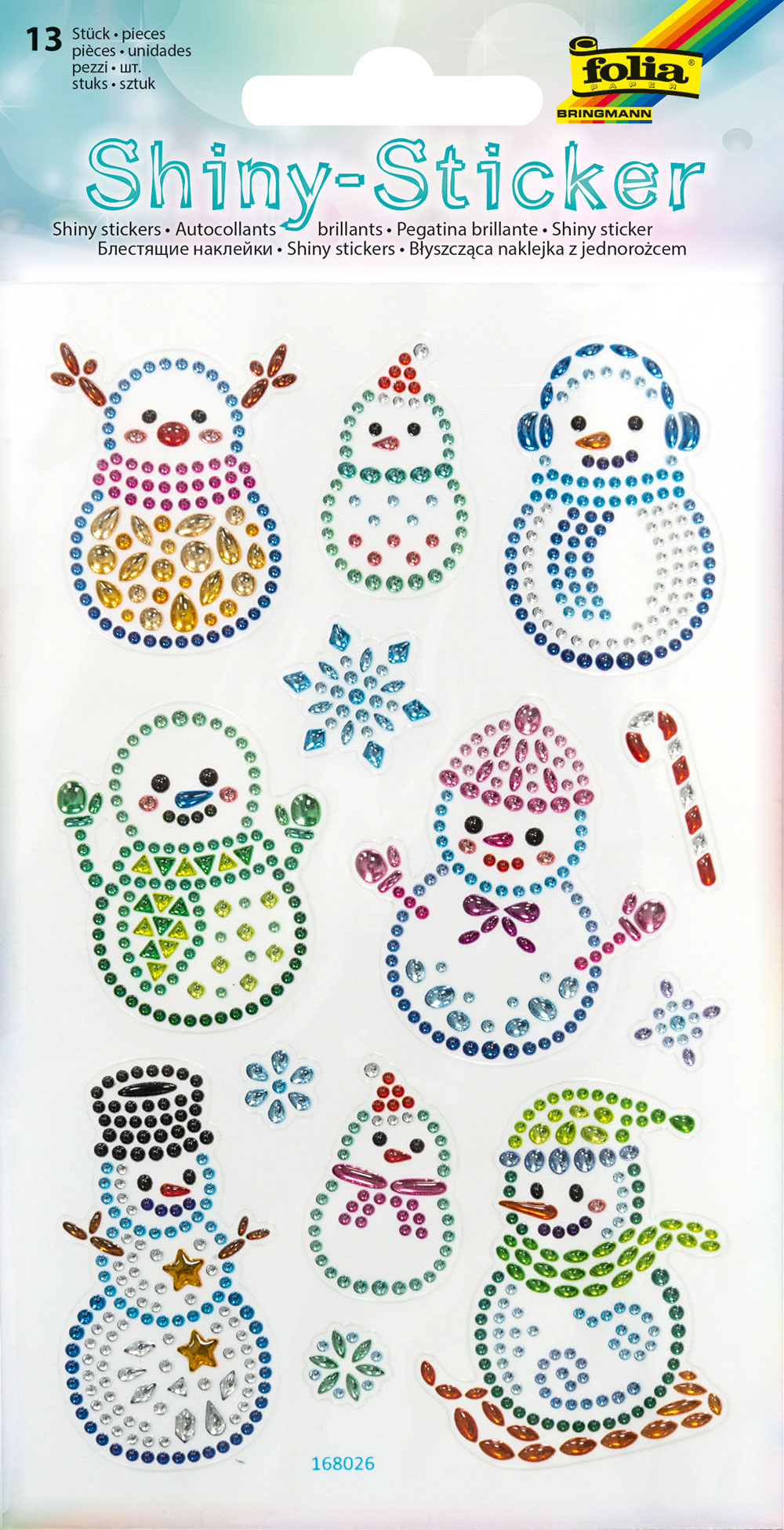 FOLIA Shiny-Sticker Schneemänner 13 Stück bunt