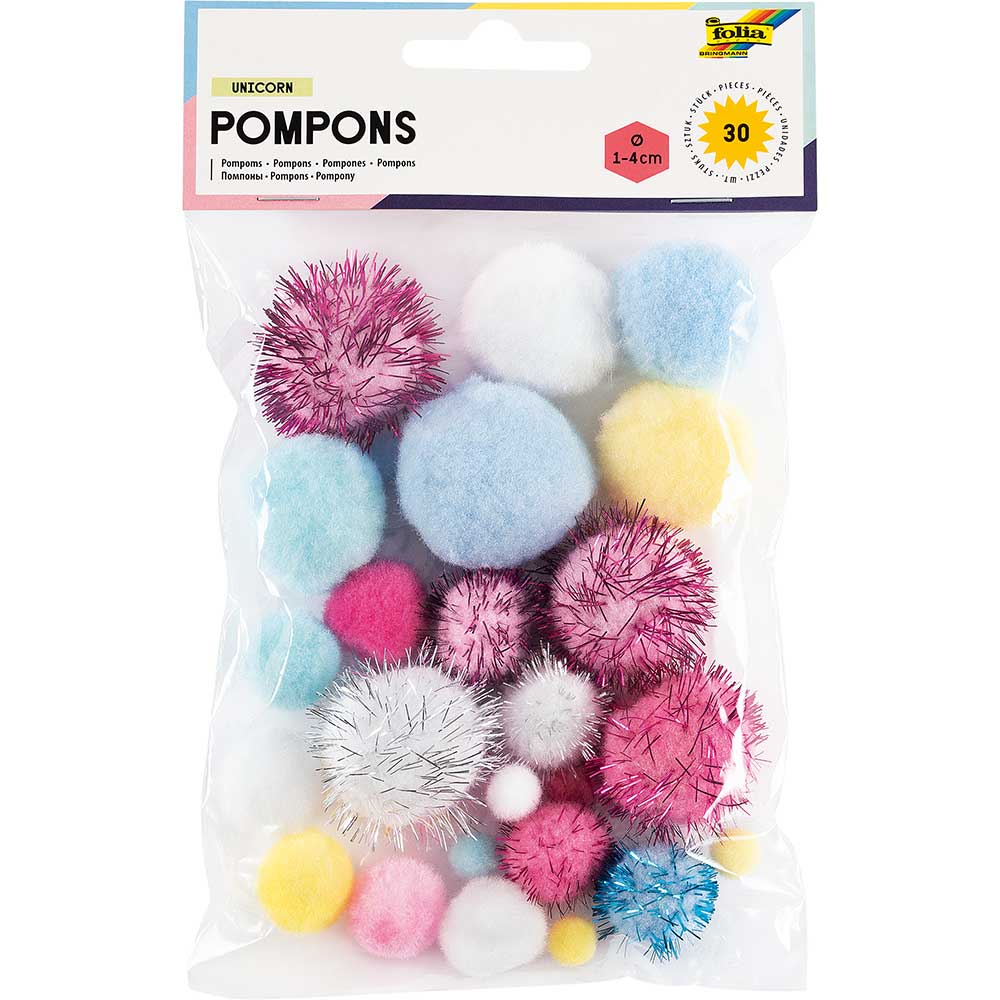 FOLIA Pompons Unicorn 30 Stück mehrere Farben