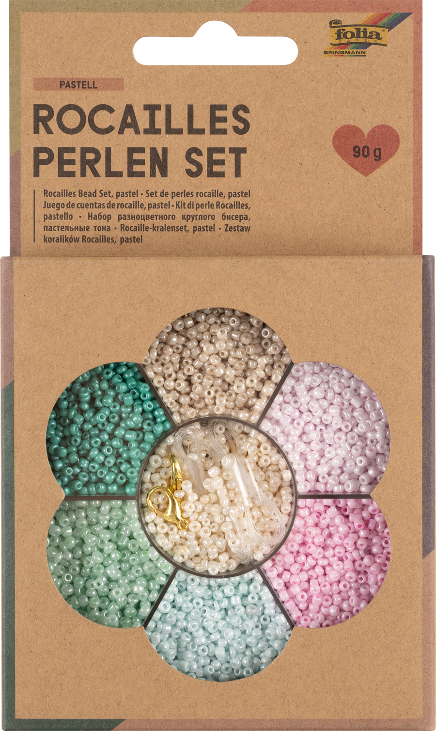 FOLIA Rocailles Perlen-Set 90g inkl. Nylonfaden und Verschlüsse pastell