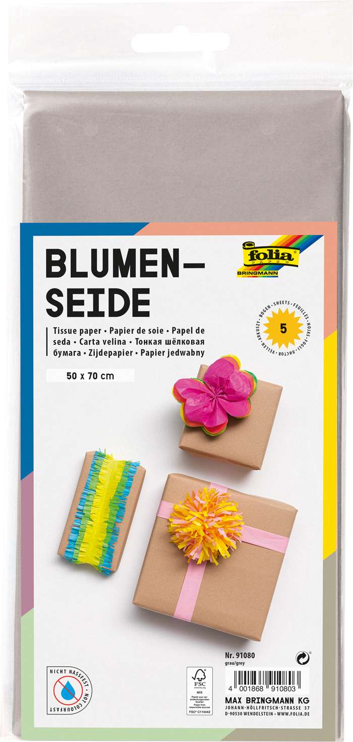 FOLIA Blumenseide 50 x 70 cm 5 Bögen grau