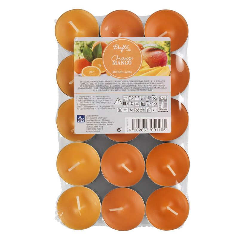 Duftlichter Orange/Mango Ø 3,8 cm 30 Stück orange