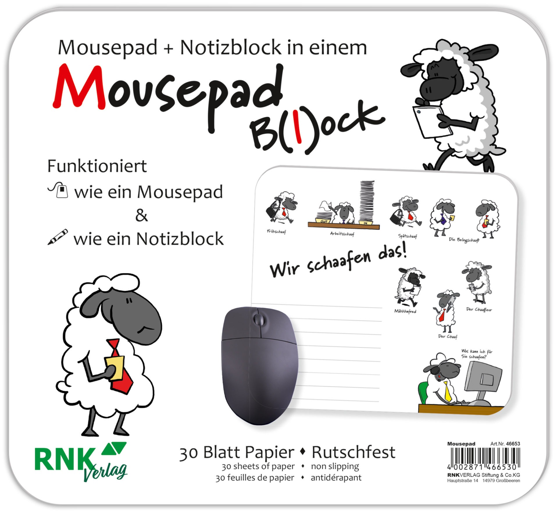 Mousepad B(l)ock Wir schaafen das 30 Blatt