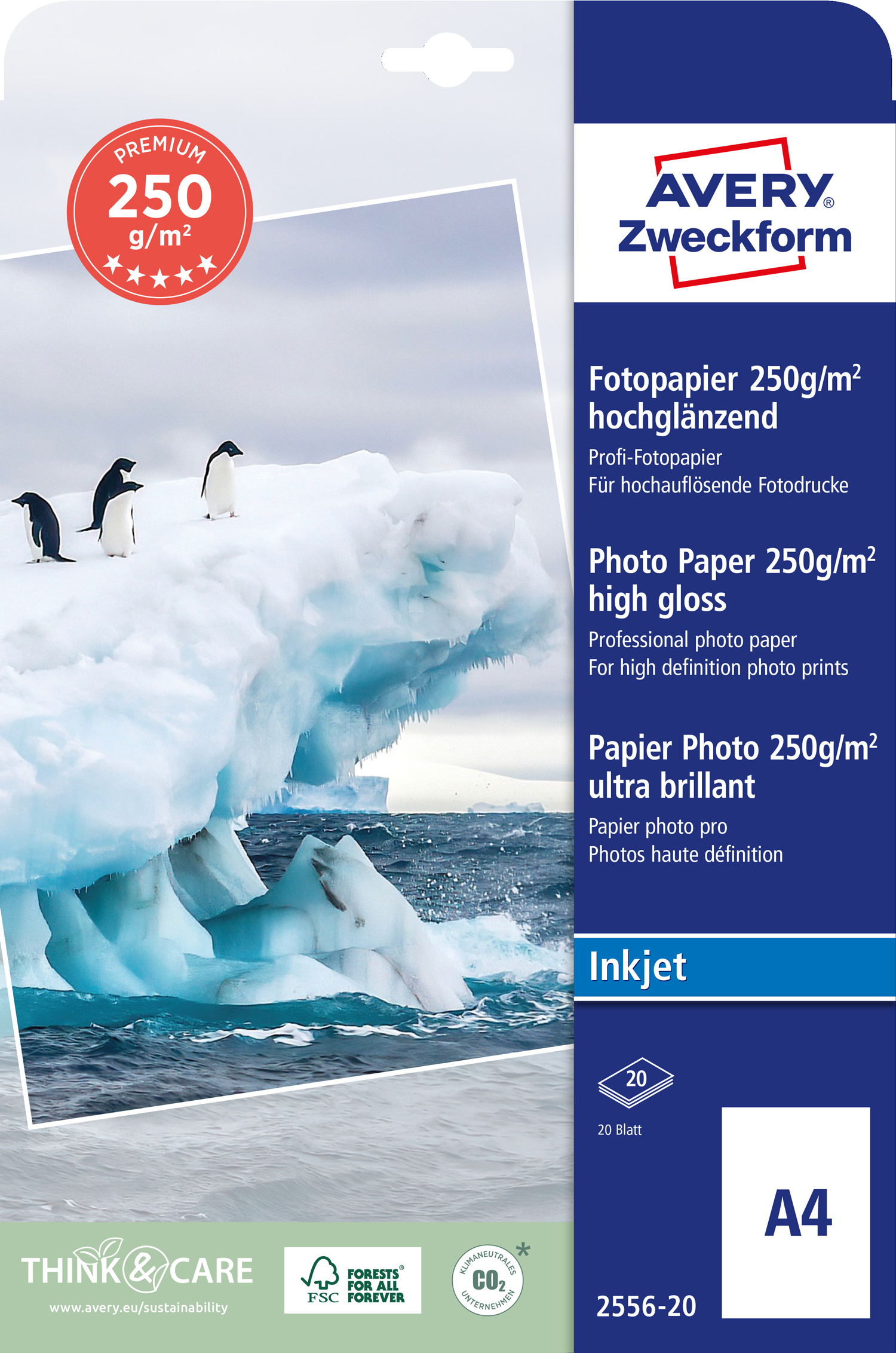 Fotopapier mit 250g/m² und hochglänzender Oberfläche. Geeignet für hochauflösende Fotodrucke.