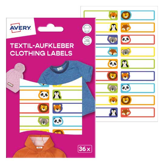 AVERY Zweckform Textil-Aufkleber Tiere 36 Etiketten / 2 Bögen