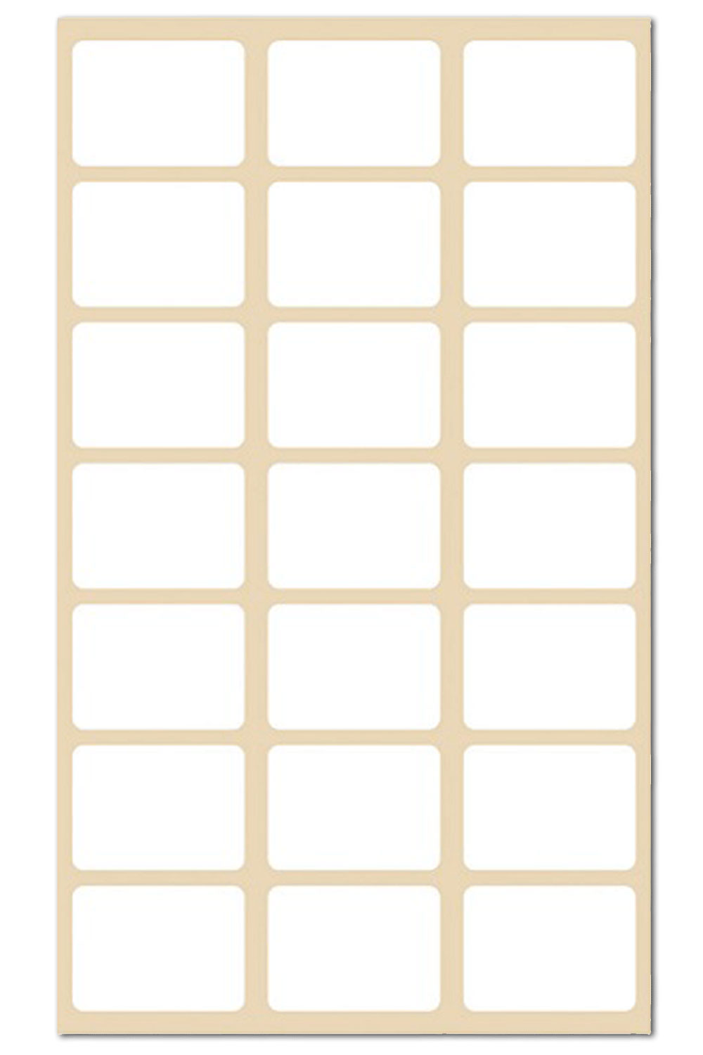 Beige Etikettenblatt mit 24 leeren rechteckigen Feldern. Anordnung in 4 Reihen und 6 Spalten.