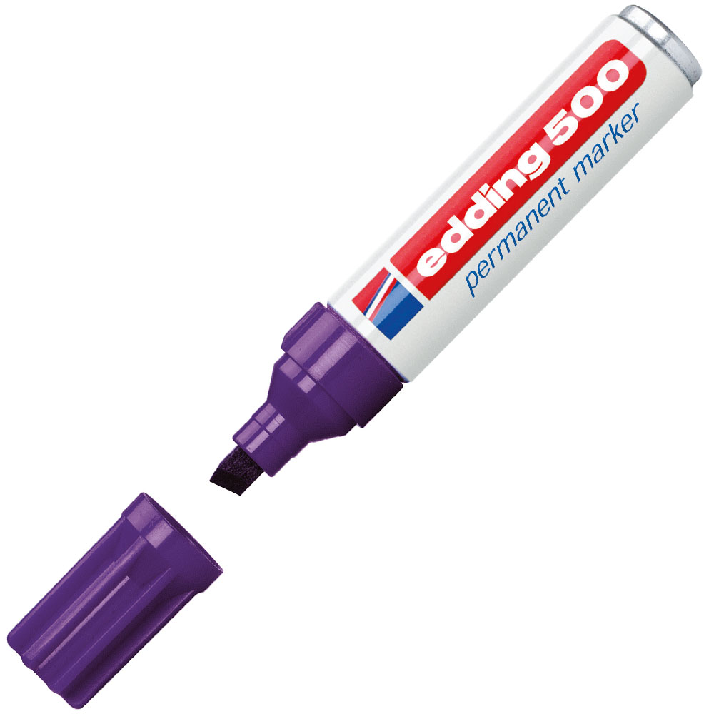lila permanenter Marker mit abnehmbarer Kappe. Der Stift hat eine breite Spitze.