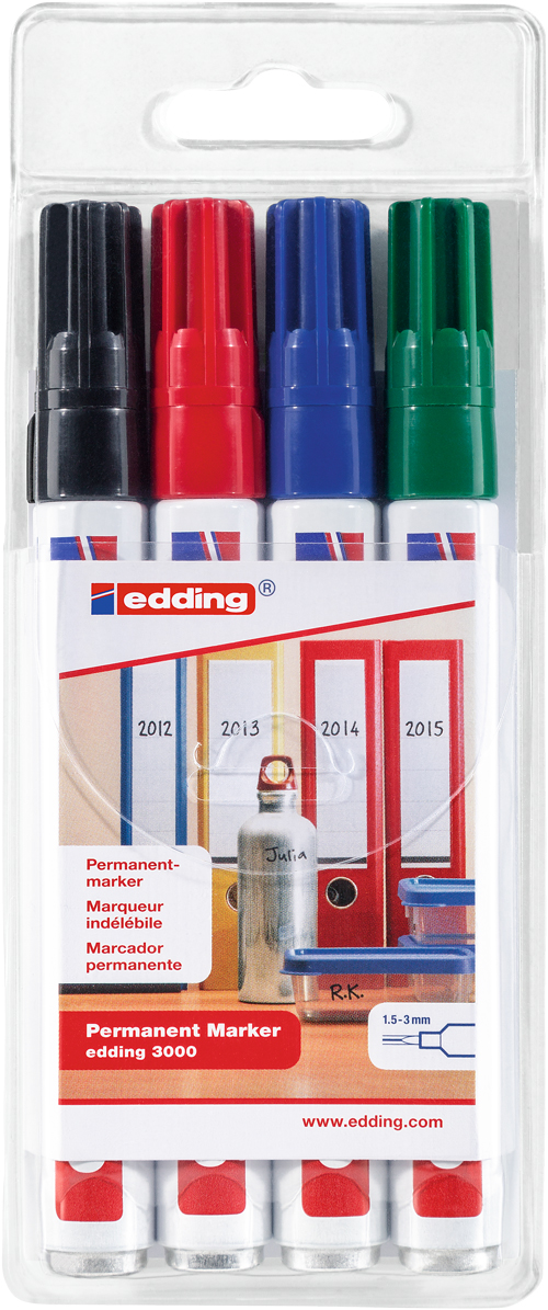 EDDING Permanentmarker-Set 3000 Basic 1,5-3 mm 4 Stück mehrere Farben