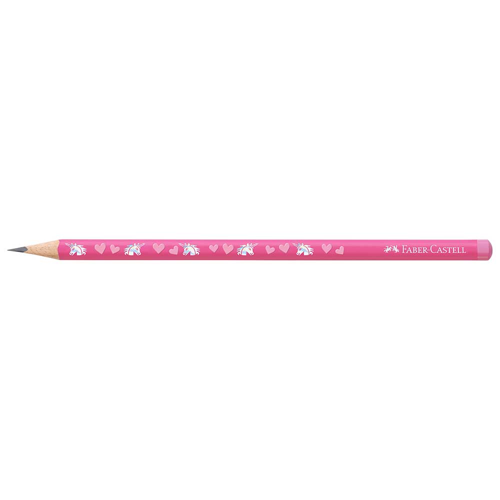 Rosa Bleistift mit Einhorn- und Herzmotiven. Marke Faber-Castell.