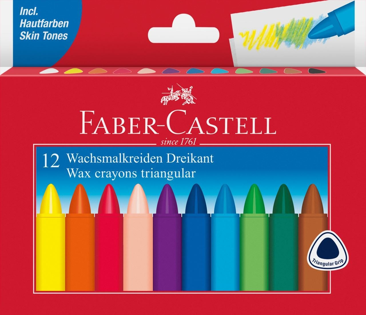 FABER-CASTELL Wachsmalkreiden Dreikant 12er Kartonetui