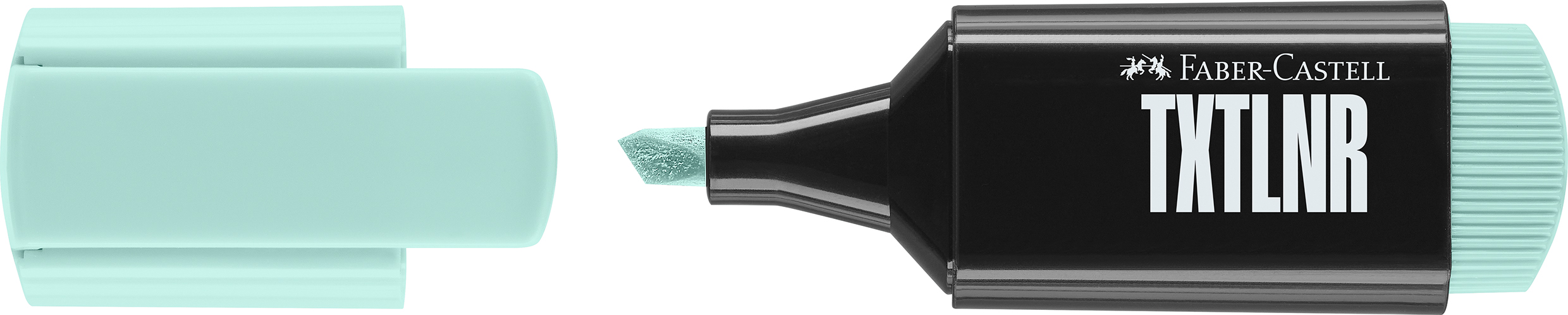 grüner Textmarker mit abgerundeter Spitze. Kappe in passender Farbe. Markierungstext 'TXT LNR' auf schwarzem Körper.