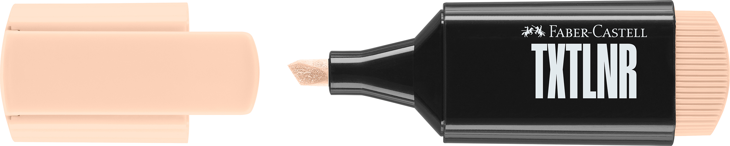 Textmarker in hellbeige mit abgerundeter Spitze. Der Deckel ist ebenfalls hellbeige.