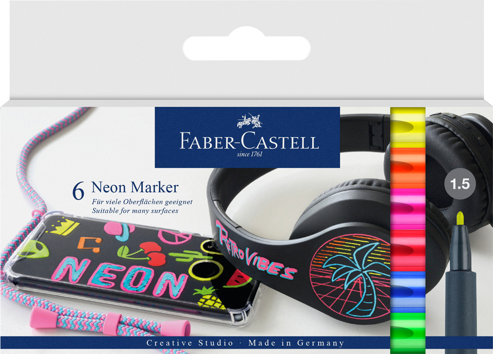 FABER-CASTELL Permanentmarker-Set Neon 6 Stück mehrere Farben