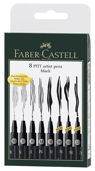 FABER-CASTELL Tuschestifte Pitt Artist Pen 8 Stück schwarz