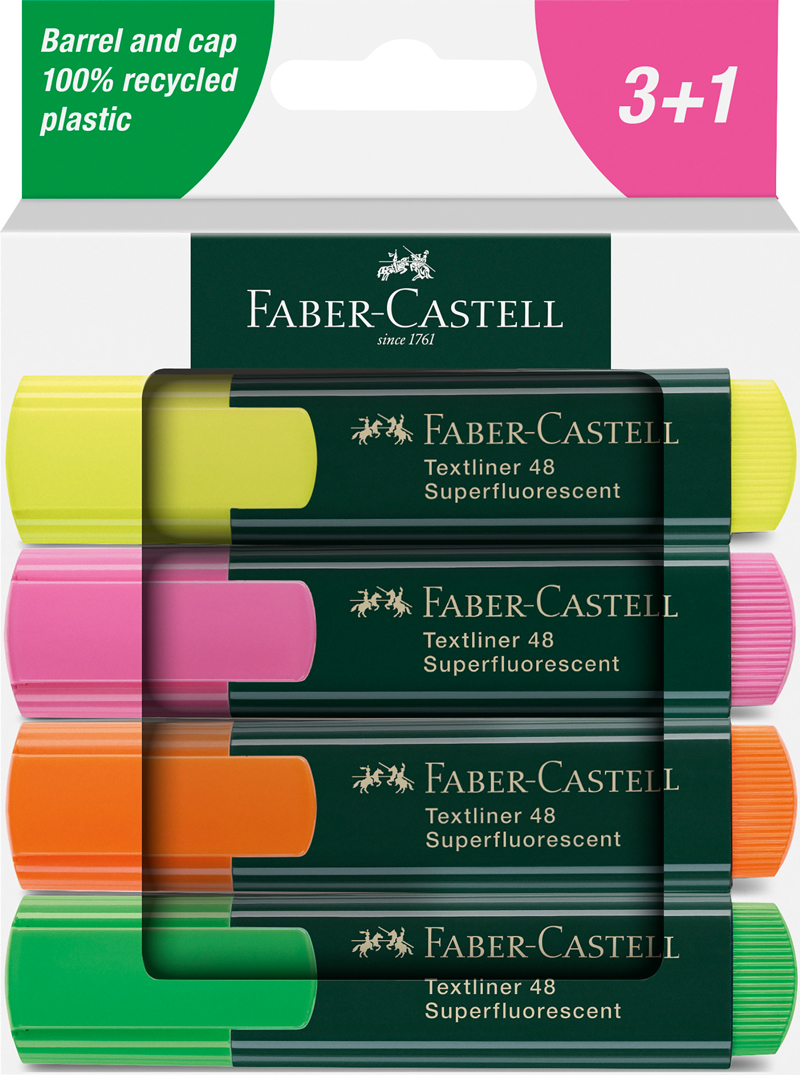 FABER-CASTELL Textmarker-Set TL 48 Superfluorescent 4er Etui