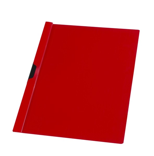 rotes Ordnersystem mit Klappe. Glatte Oberfläche, kein Muster.