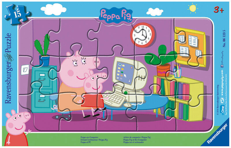 RAVENSBURGER Rahmenpuzzle Peppa am Computer 15 Teile bunt