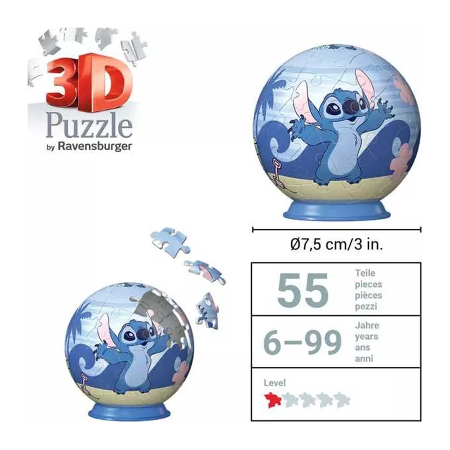 RAVENSBURGER 3D Puzzle Ball Disney Stitch 54 Teile bunt zum Top-Preis